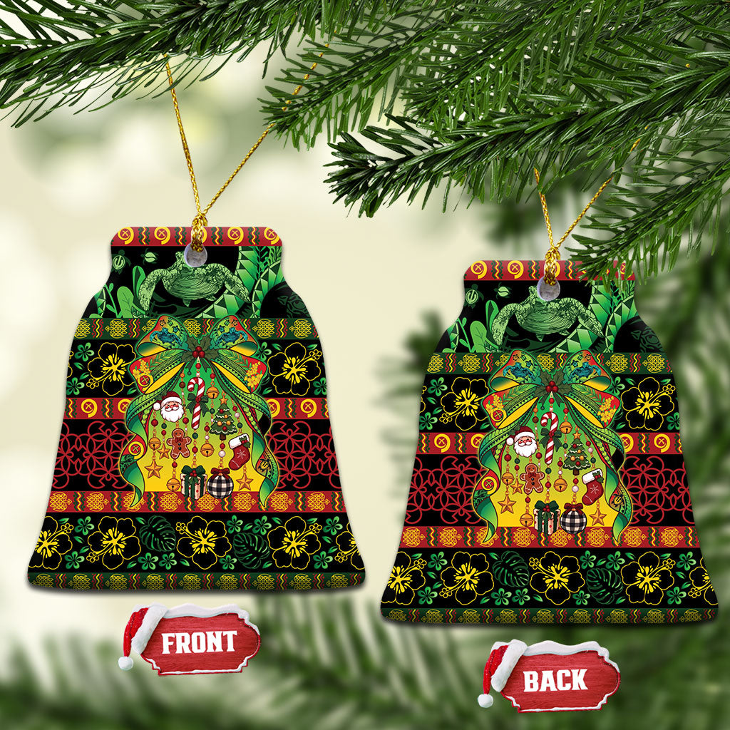 Vanuatu Turtle Floral Christmas Bow Ceramic Ornament Meri Krismas