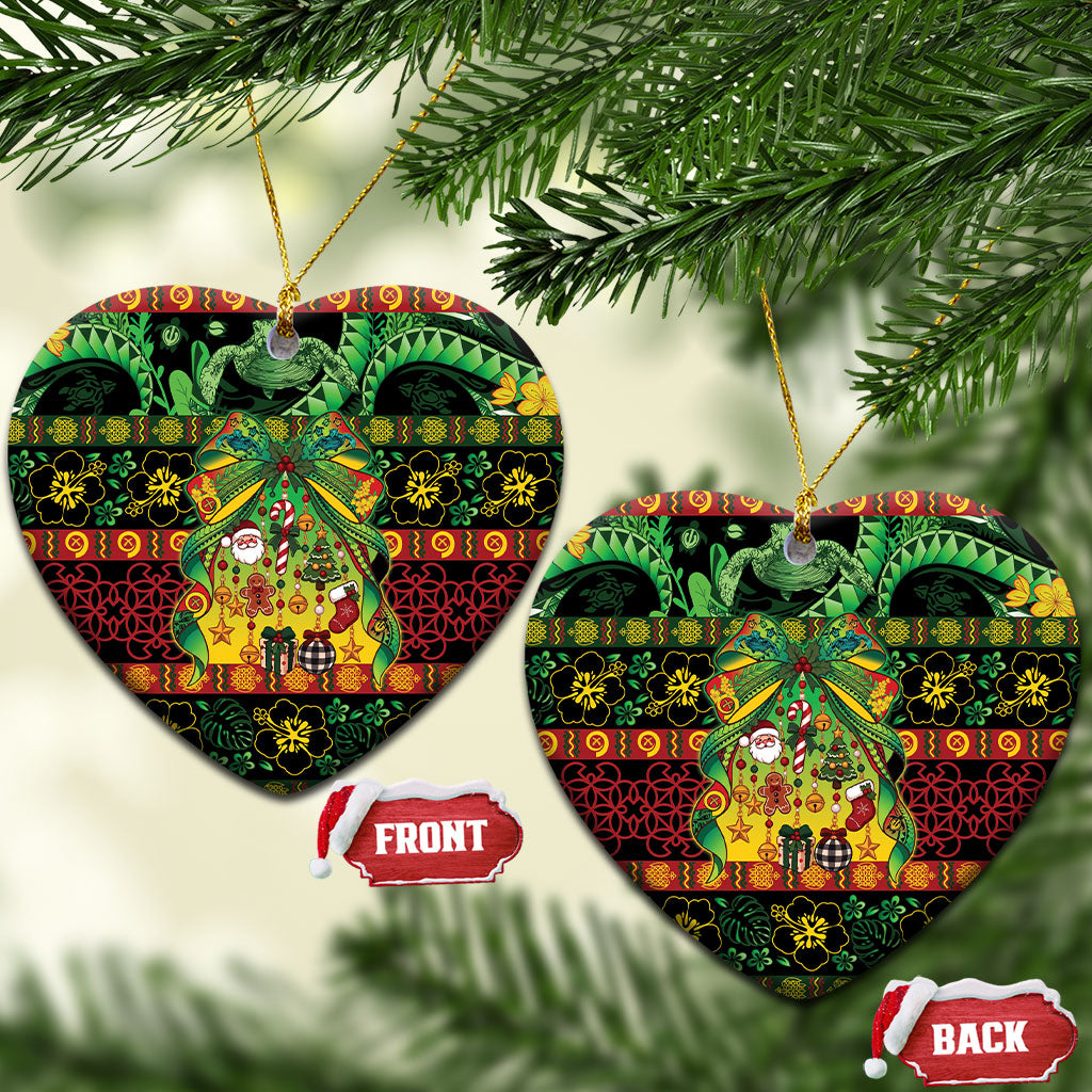 Vanuatu Turtle Floral Christmas Bow Ceramic Ornament Meri Krismas