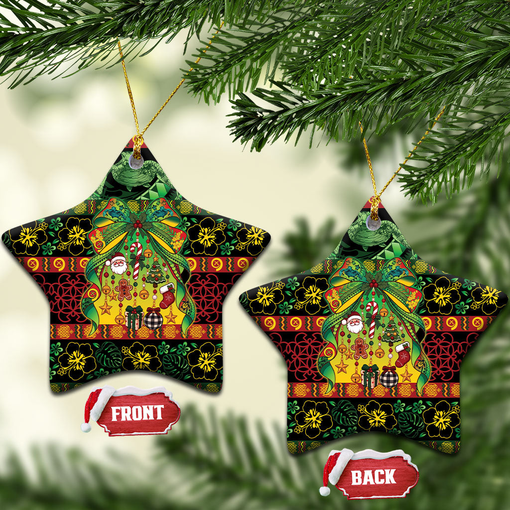 Vanuatu Turtle Floral Christmas Bow Ceramic Ornament Meri Krismas