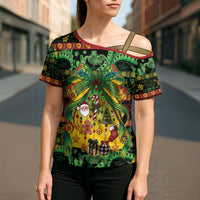 Vanuatu Turtle Floral Christmas Bow Cross Shoulder Shirt Meri Krismas