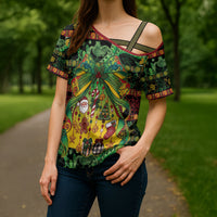 Vanuatu Turtle Floral Christmas Bow Cross Shoulder Shirt Meri Krismas