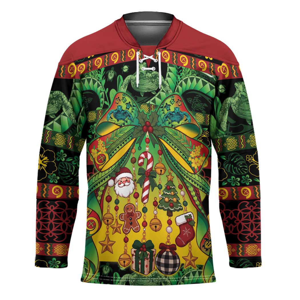 Vanuatu Turtle Floral Christmas Bow Hockey Jersey Meri Krismas