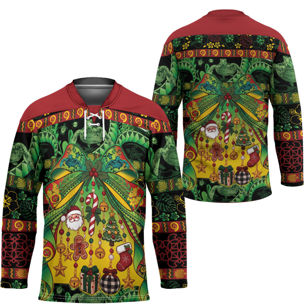 Vanuatu Turtle Floral Christmas Bow Hockey Jersey Meri Krismas