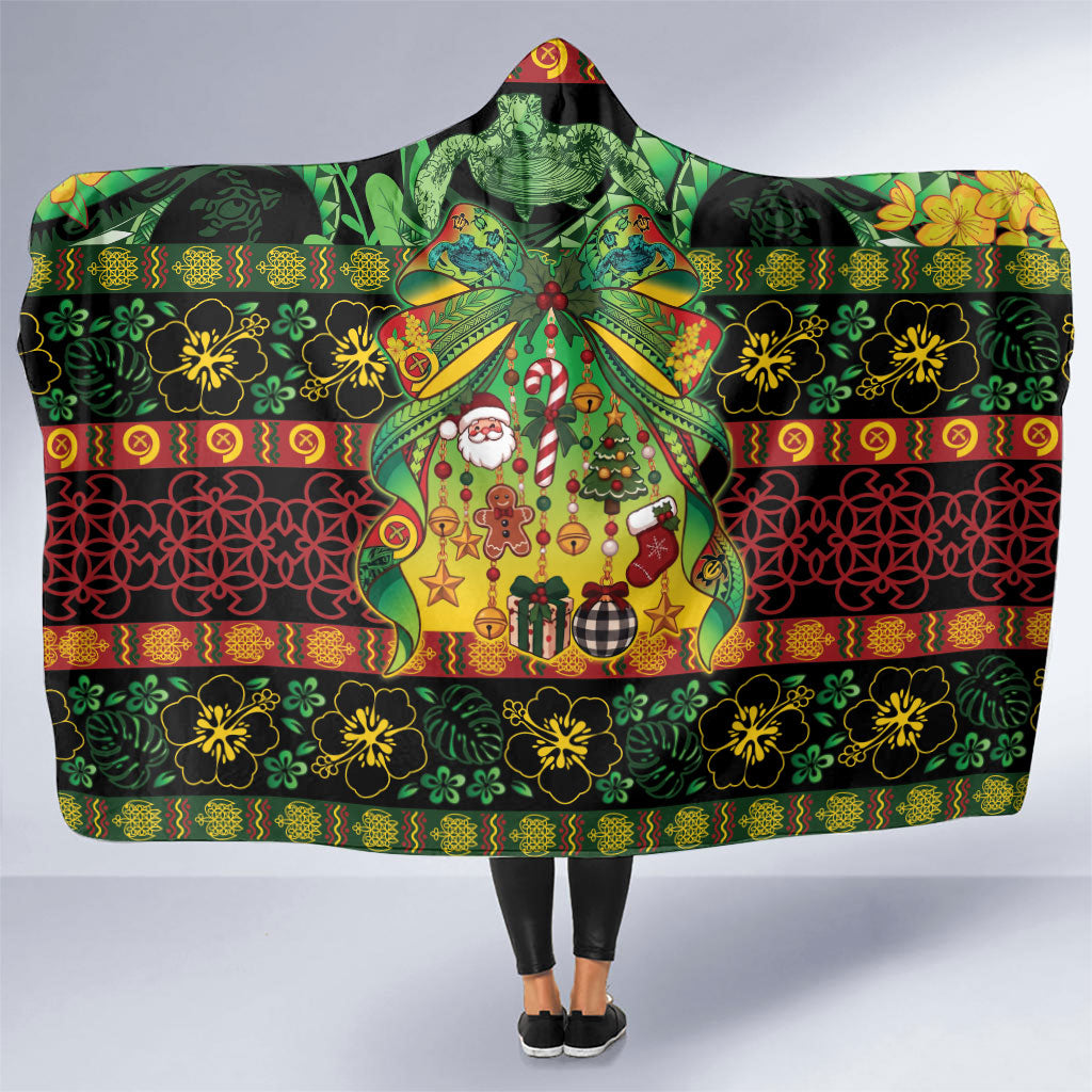 Vanuatu Turtle Floral Christmas Bow Hooded Blanket Meri Krismas LT9 One Size Multicolor - Polynesian Pride