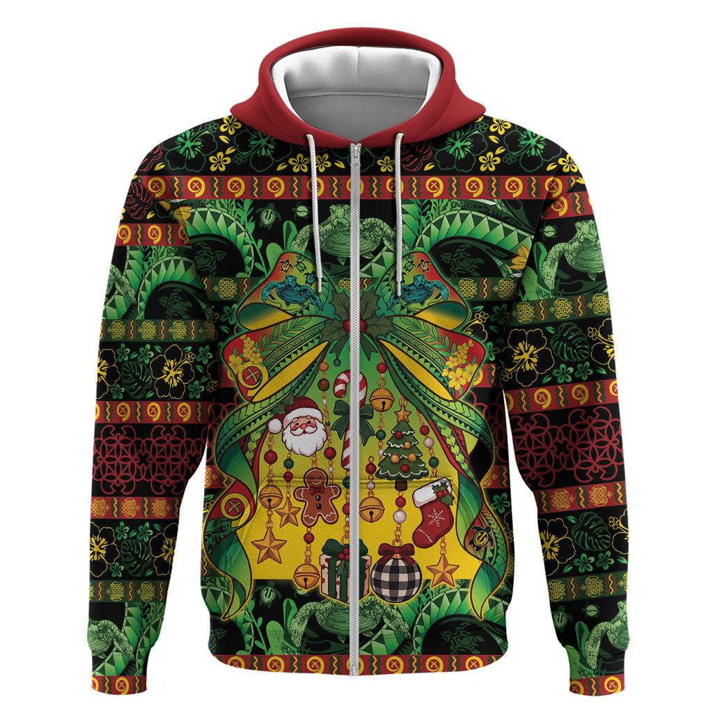 Vanuatu Turtle Floral Christmas Bow Hoodie Meri Krismas LT9 Zip Hoodie Multicolor - Polynesian Pride