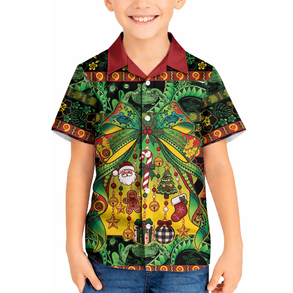 Vanuatu Turtle Floral Christmas Bow Kid Hawaiian Shirt Meri Krismas