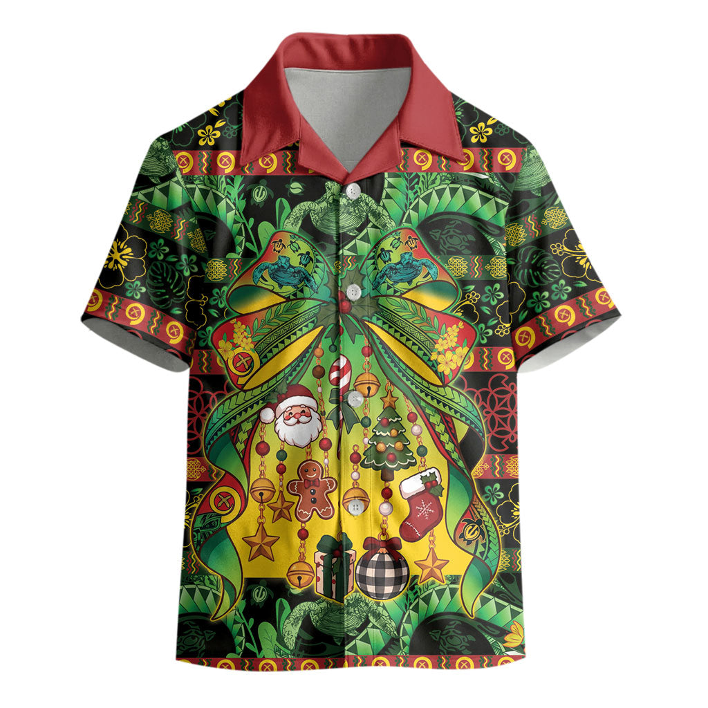 Vanuatu Turtle Floral Christmas Bow Kid Hawaiian Shirt Meri Krismas
