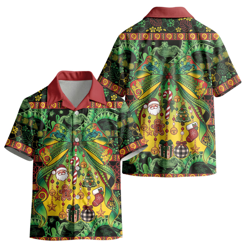 Vanuatu Turtle Floral Christmas Bow Kid Hawaiian Shirt Meri Krismas
