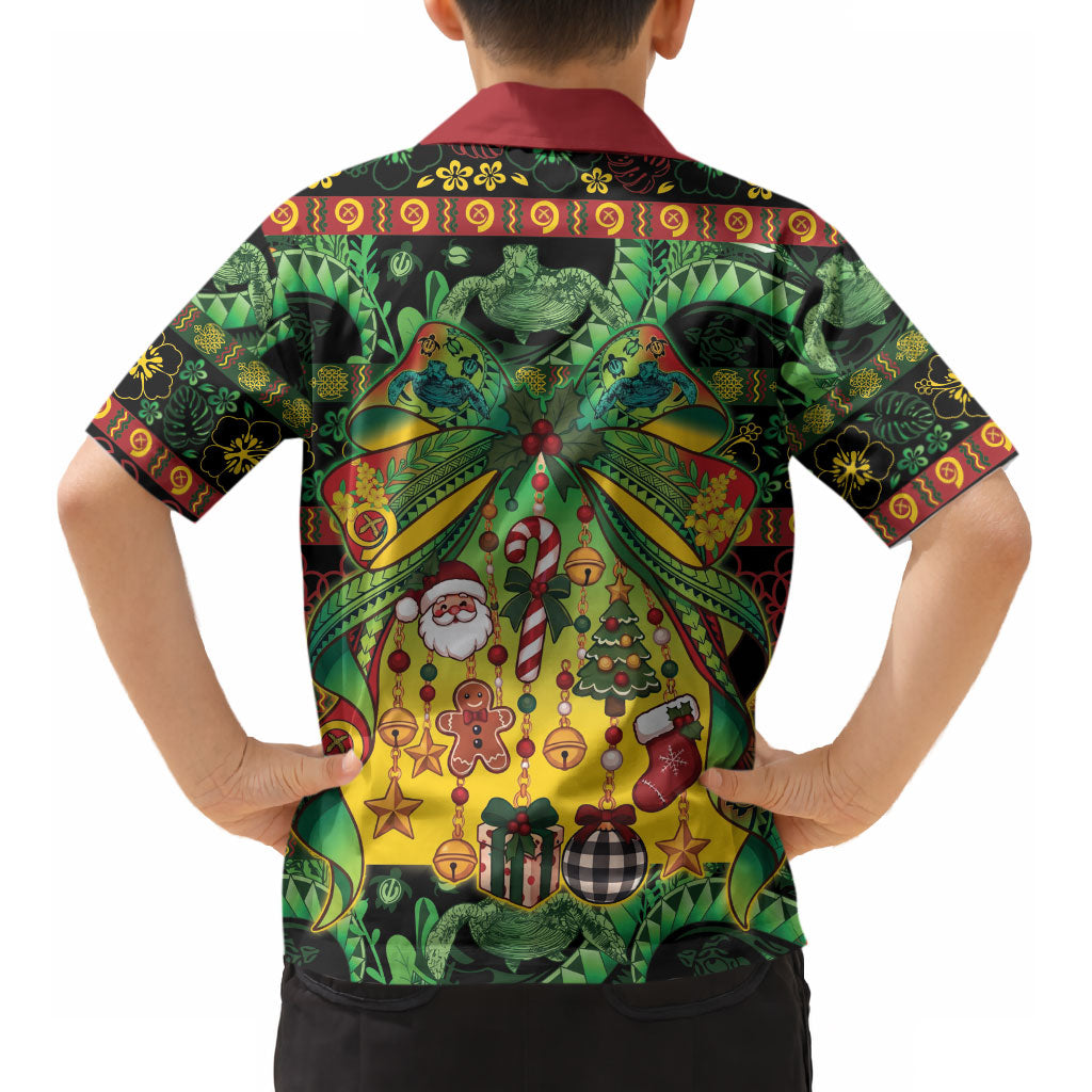 Vanuatu Turtle Floral Christmas Bow Kid Hawaiian Shirt Meri Krismas