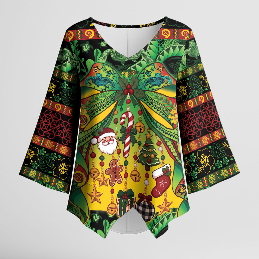 Vanuatu Turtle Floral Christmas Bow Kimono Sleeve Blouse Meri Krismas
