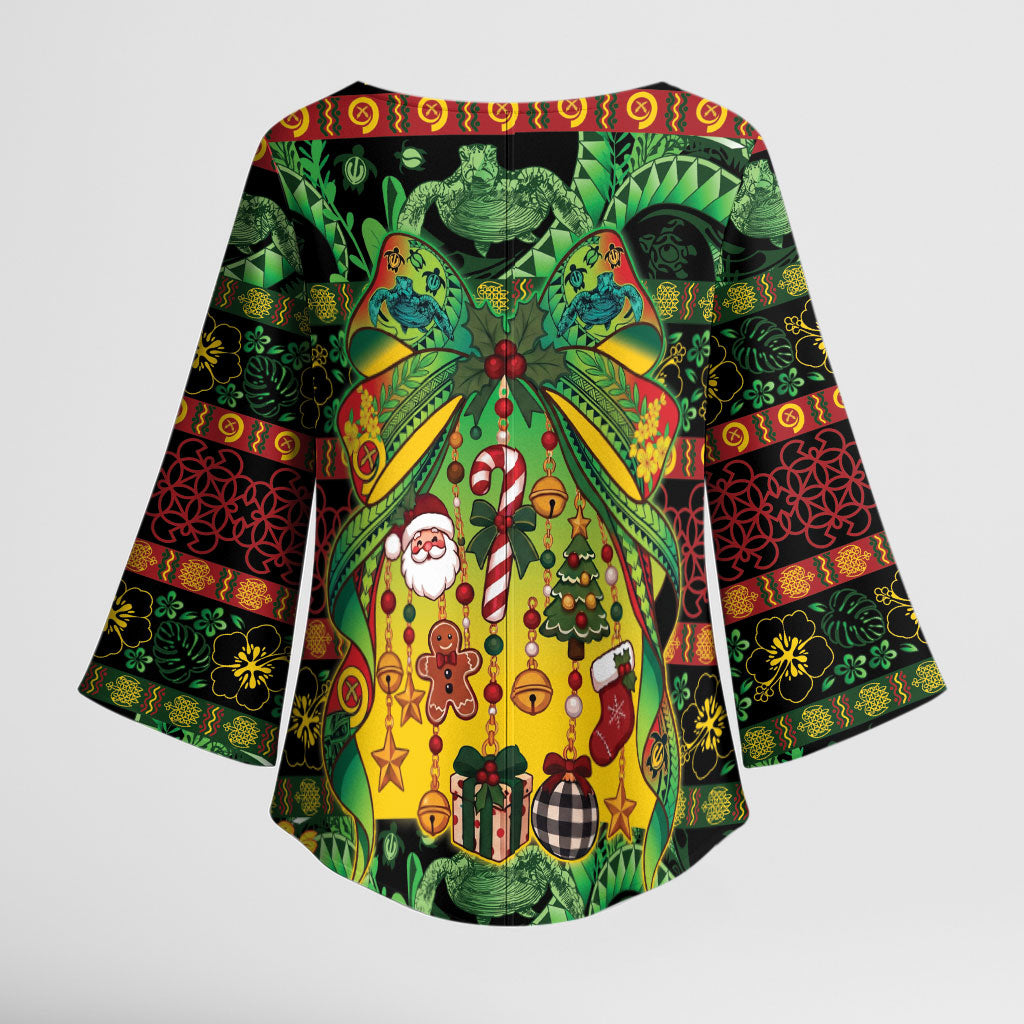 Vanuatu Turtle Floral Christmas Bow Kimono Sleeve Blouse Meri Krismas