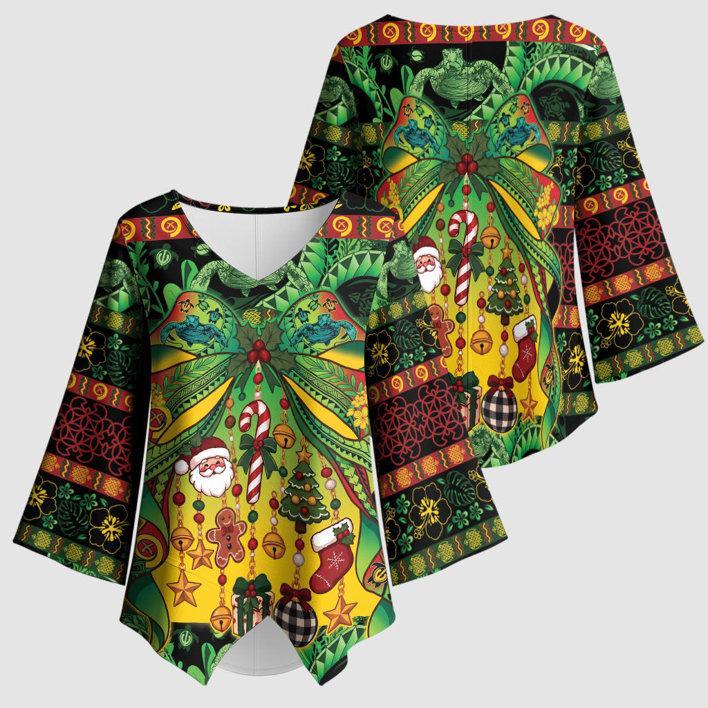 Vanuatu Turtle Floral Christmas Bow Kimono Sleeve Blouse Meri Krismas