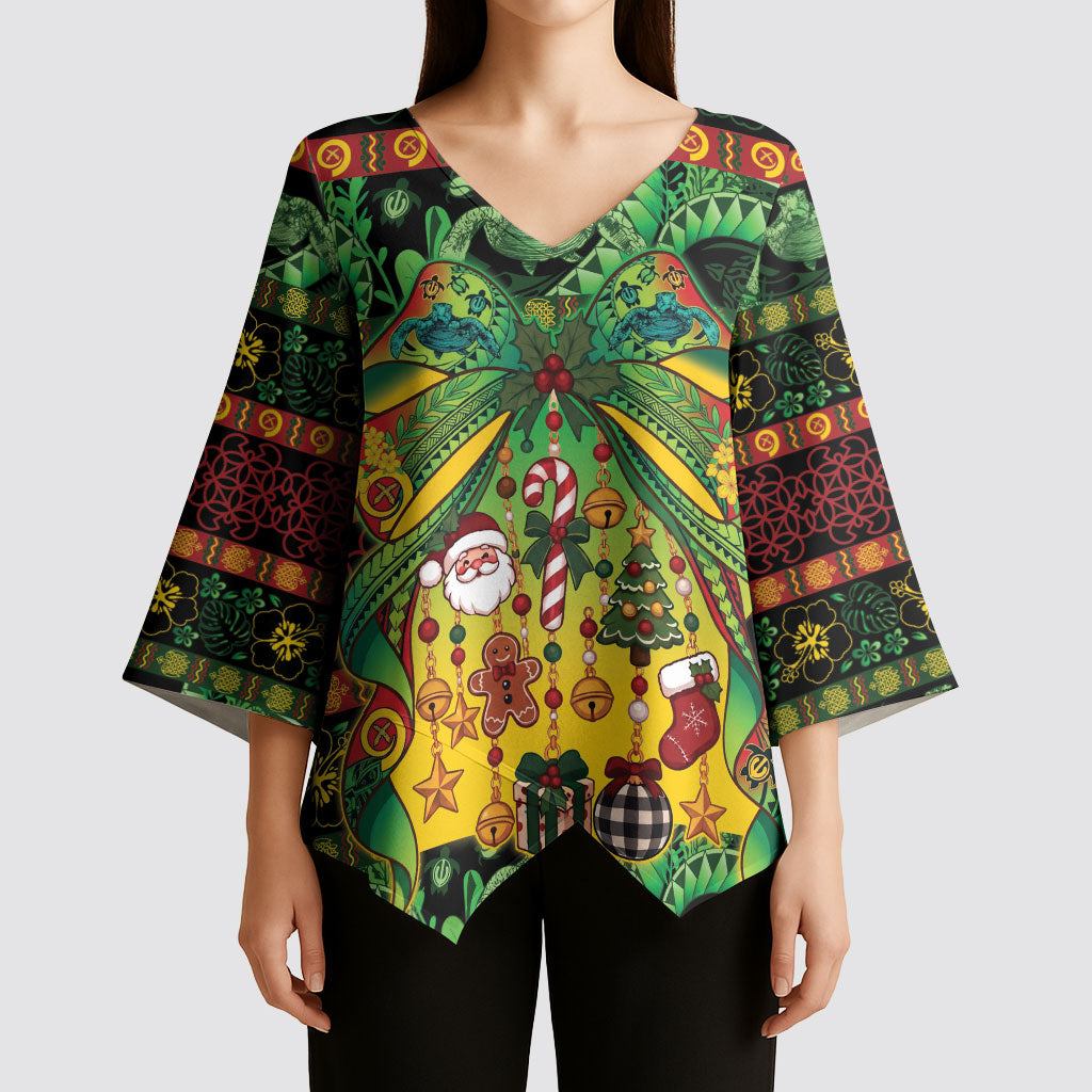 Vanuatu Turtle Floral Christmas Bow Kimono Sleeve Blouse Meri Krismas