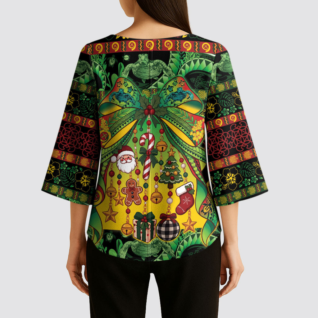 Vanuatu Turtle Floral Christmas Bow Kimono Sleeve Blouse Meri Krismas