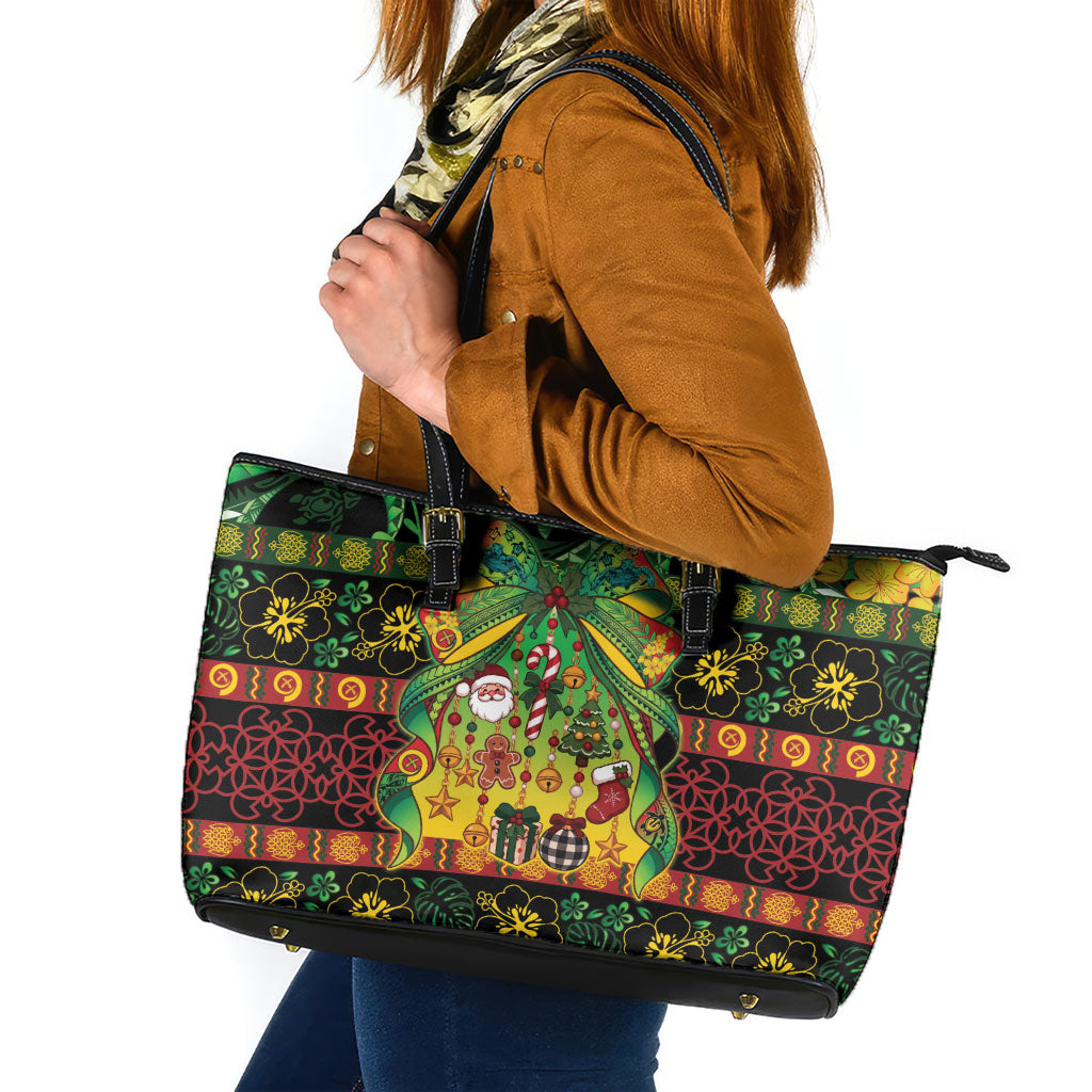 Vanuatu Turtle Floral Christmas Bow Leather Tote Bag Meri Krismas LT9 Multicolor - Polynesian Pride