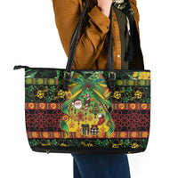 Vanuatu Turtle Floral Christmas Bow Leather Tote Bag Meri Krismas LT9 - Polynesian Pride