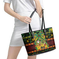 Vanuatu Turtle Floral Christmas Bow Leather Tote Bag Meri Krismas LT9 - Polynesian Pride