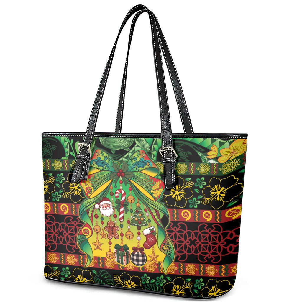 Vanuatu Turtle Floral Christmas Bow Leather Tote Bag Meri Krismas LT9 - Polynesian Pride