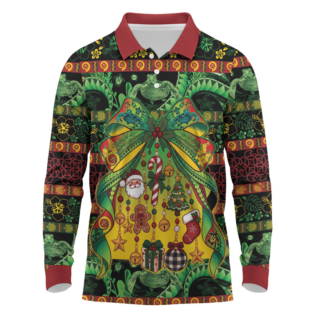 Vanuatu Turtle Floral Christmas Bow Long Sleeve Polo Shirt Meri Krismas