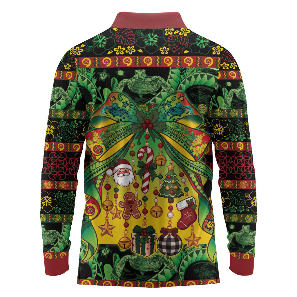 Vanuatu Turtle Floral Christmas Bow Long Sleeve Polo Shirt Meri Krismas