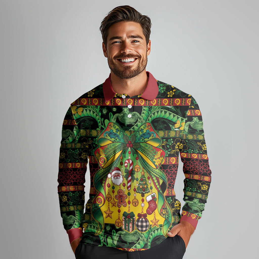 Vanuatu Turtle Floral Christmas Bow Long Sleeve Polo Shirt Meri Krismas
