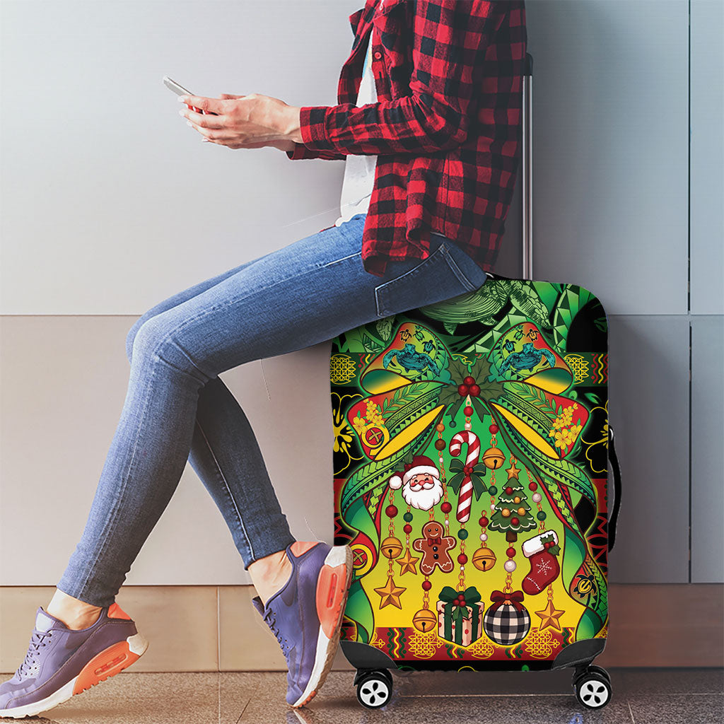 Vanuatu Turtle Floral Christmas Bow Luggage Cover Meri Krismas