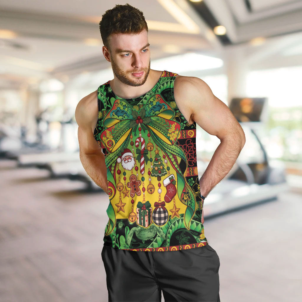 Vanuatu Turtle Floral Christmas Bow Men Tank Top Meri Krismas LT9 Multicolor - Polynesian Pride