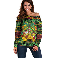 Vanuatu Turtle Floral Christmas Bow Off Shoulder Sweater Meri Krismas