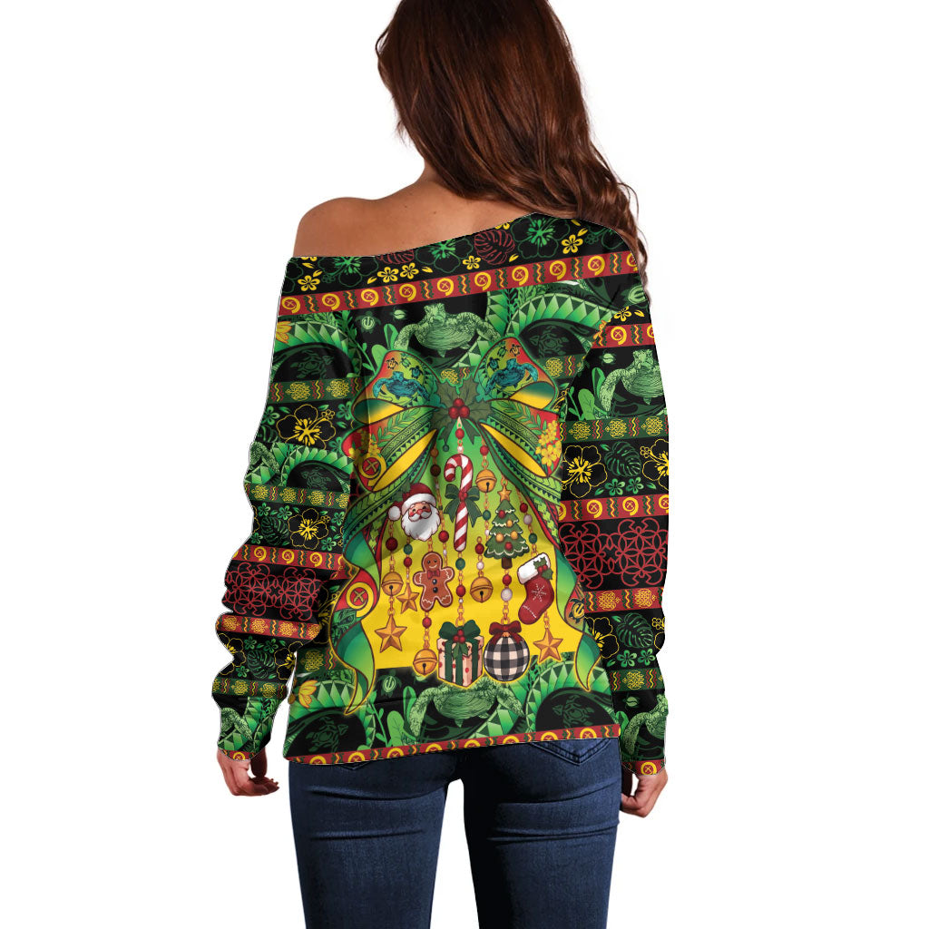 Vanuatu Turtle Floral Christmas Bow Off Shoulder Sweater Meri Krismas