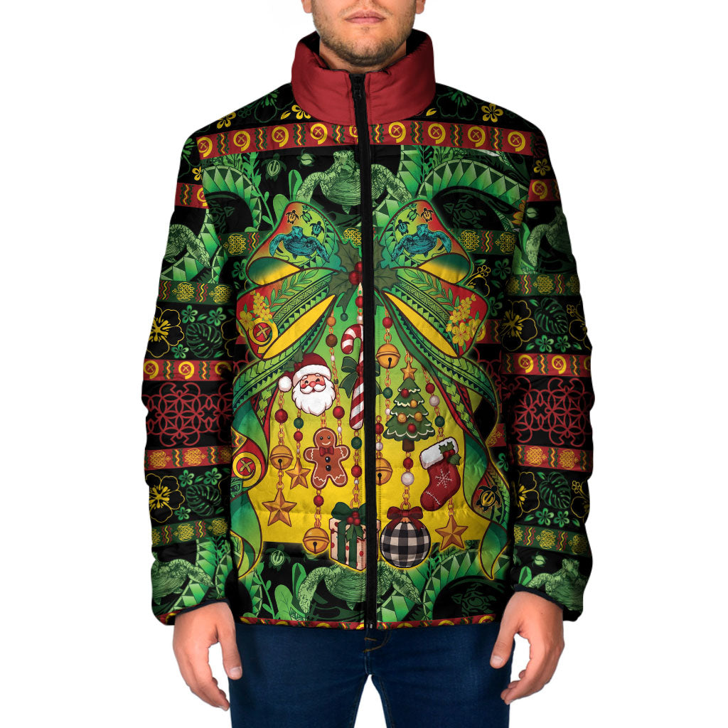 Vanuatu Turtle Floral Christmas Bow Padded Jacket Meri Krismas