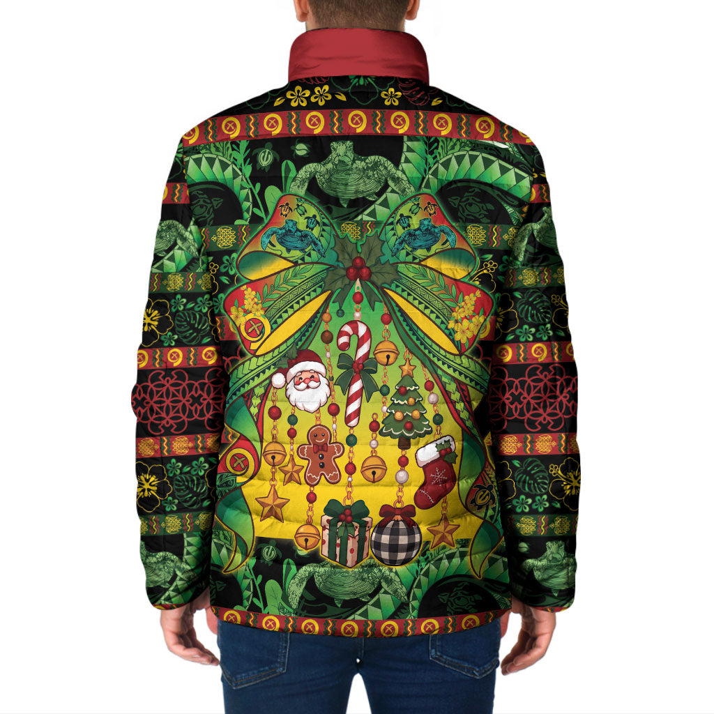 Vanuatu Turtle Floral Christmas Bow Padded Jacket Meri Krismas