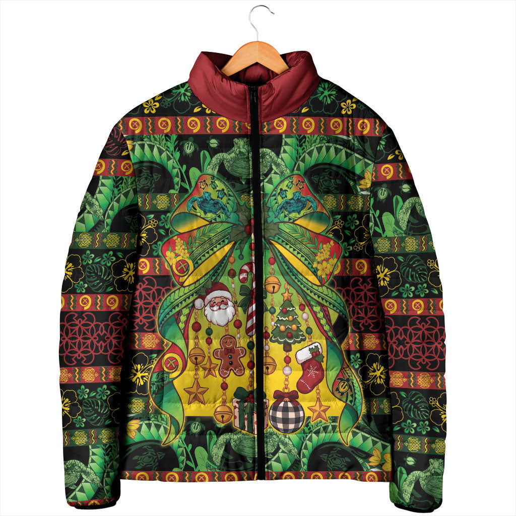 Vanuatu Turtle Floral Christmas Bow Padded Jacket Meri Krismas