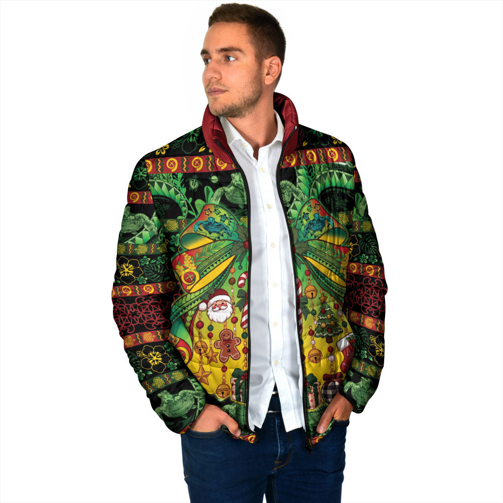 Vanuatu Turtle Floral Christmas Bow Padded Jacket Meri Krismas