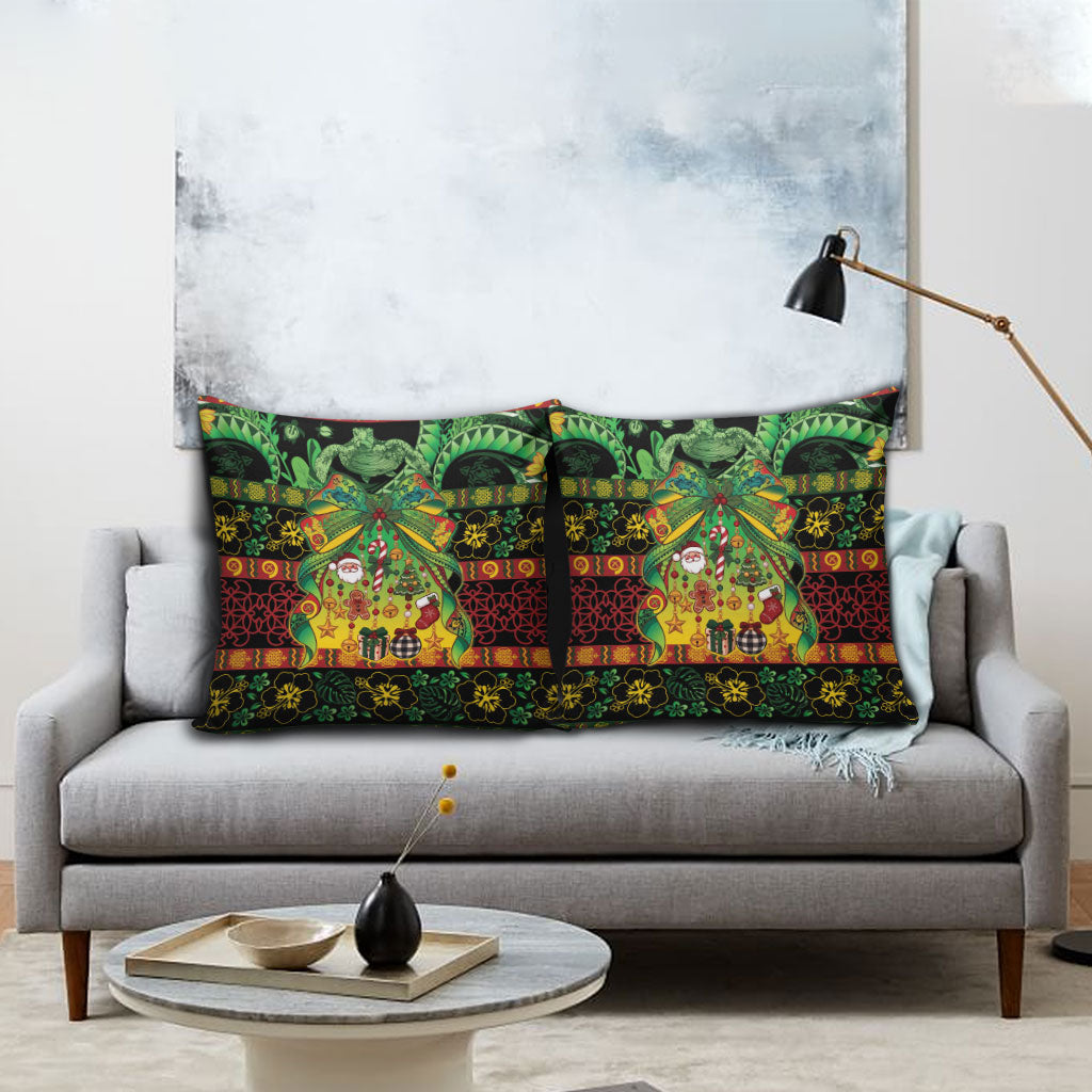 Vanuatu Turtle Floral Christmas Bow Pillow Cover Meri Krismas LT9 - Polynesian Pride
