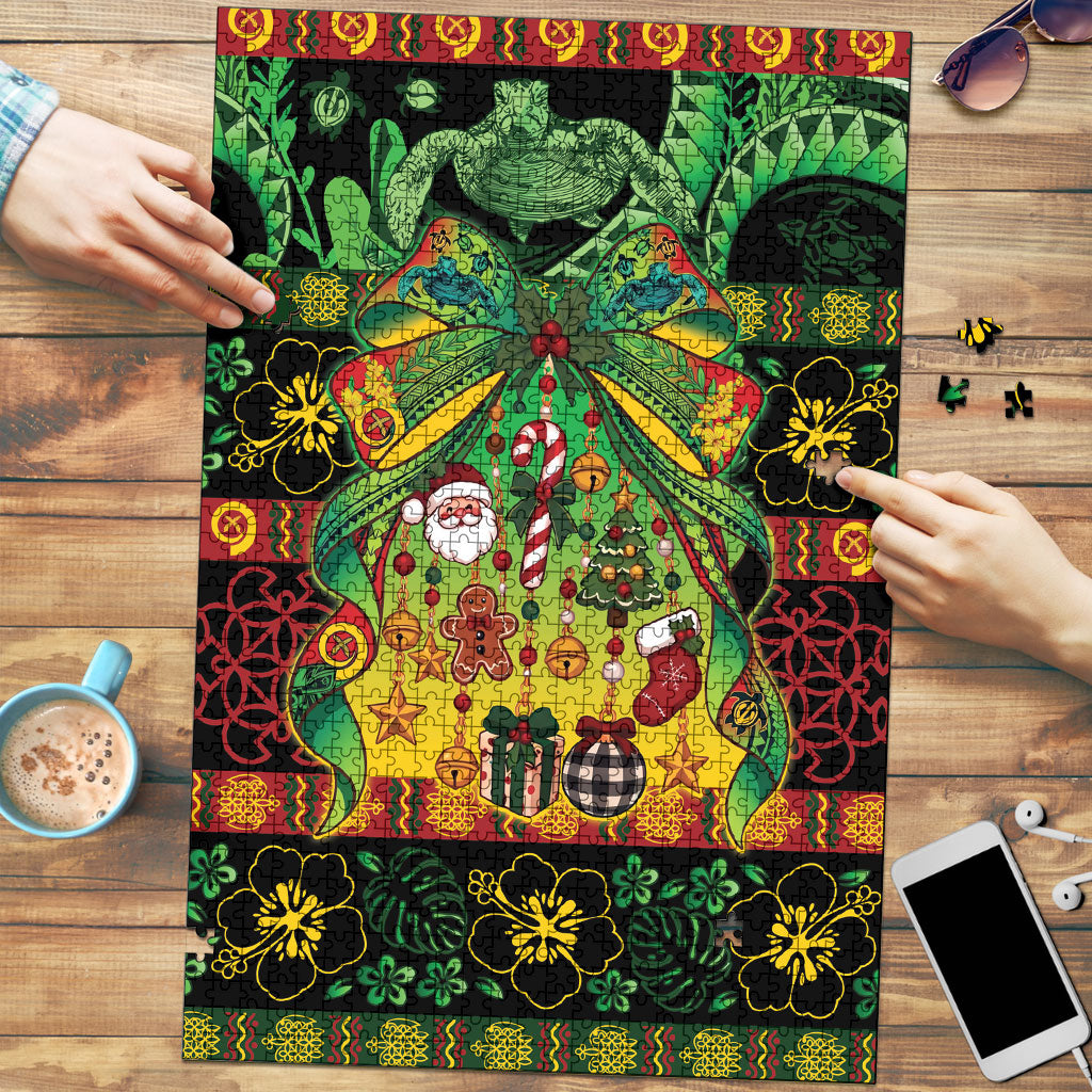 Vanuatu Turtle Floral Christmas Bow Puzzle Meri Krismas LT9 Multicolor - Polynesian Pride