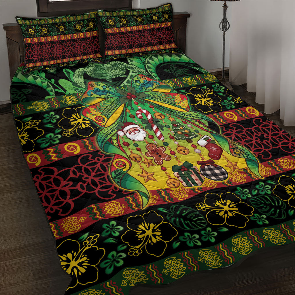Vanuatu Turtle Floral Christmas Bow Quilt Bed Set Meri Krismas LT9 Multicolor - Polynesian Pride