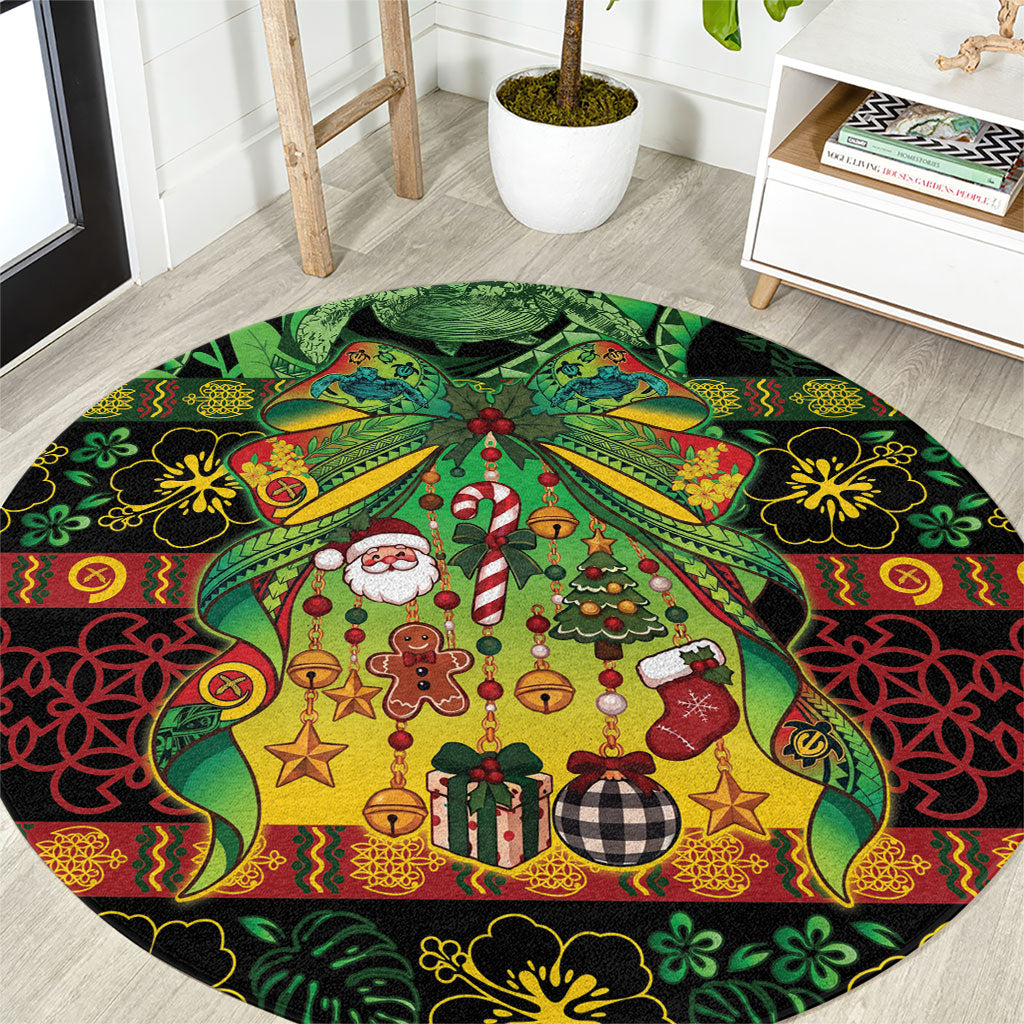 Vanuatu Turtle Floral Christmas Bow Round Carpet Meri Krismas