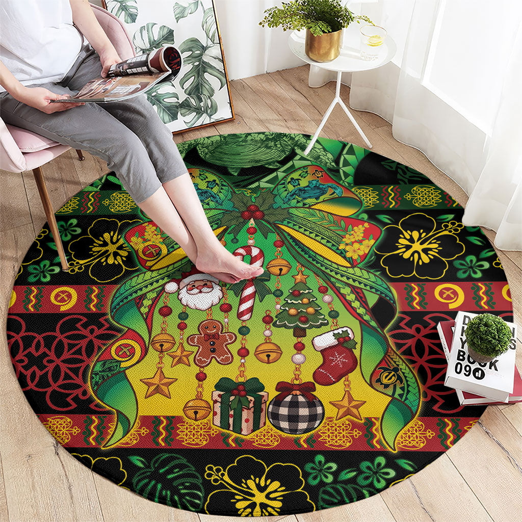 Vanuatu Turtle Floral Christmas Bow Round Carpet Meri Krismas
