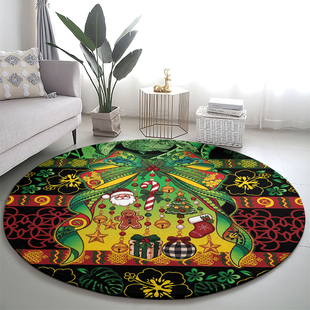 Vanuatu Turtle Floral Christmas Bow Round Carpet Meri Krismas