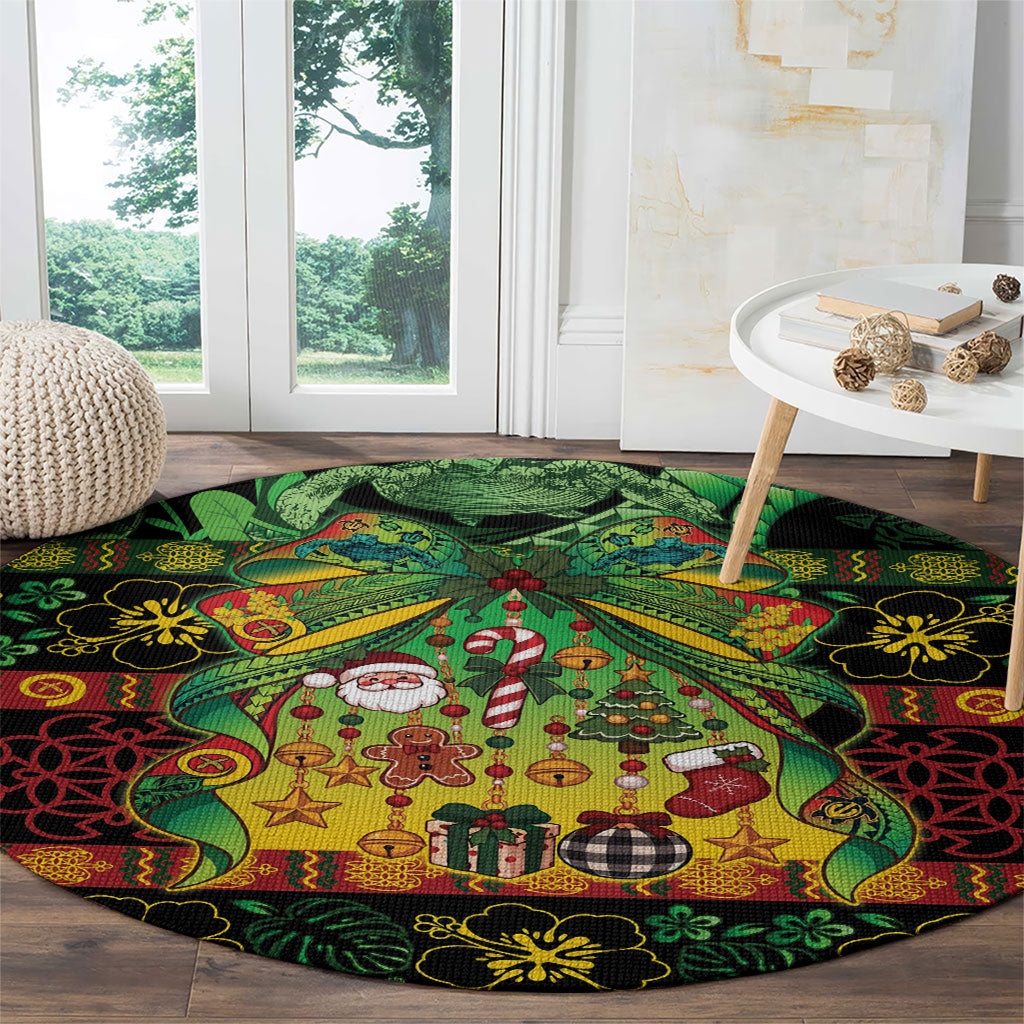 Vanuatu Turtle Floral Christmas Bow Round Carpet Meri Krismas