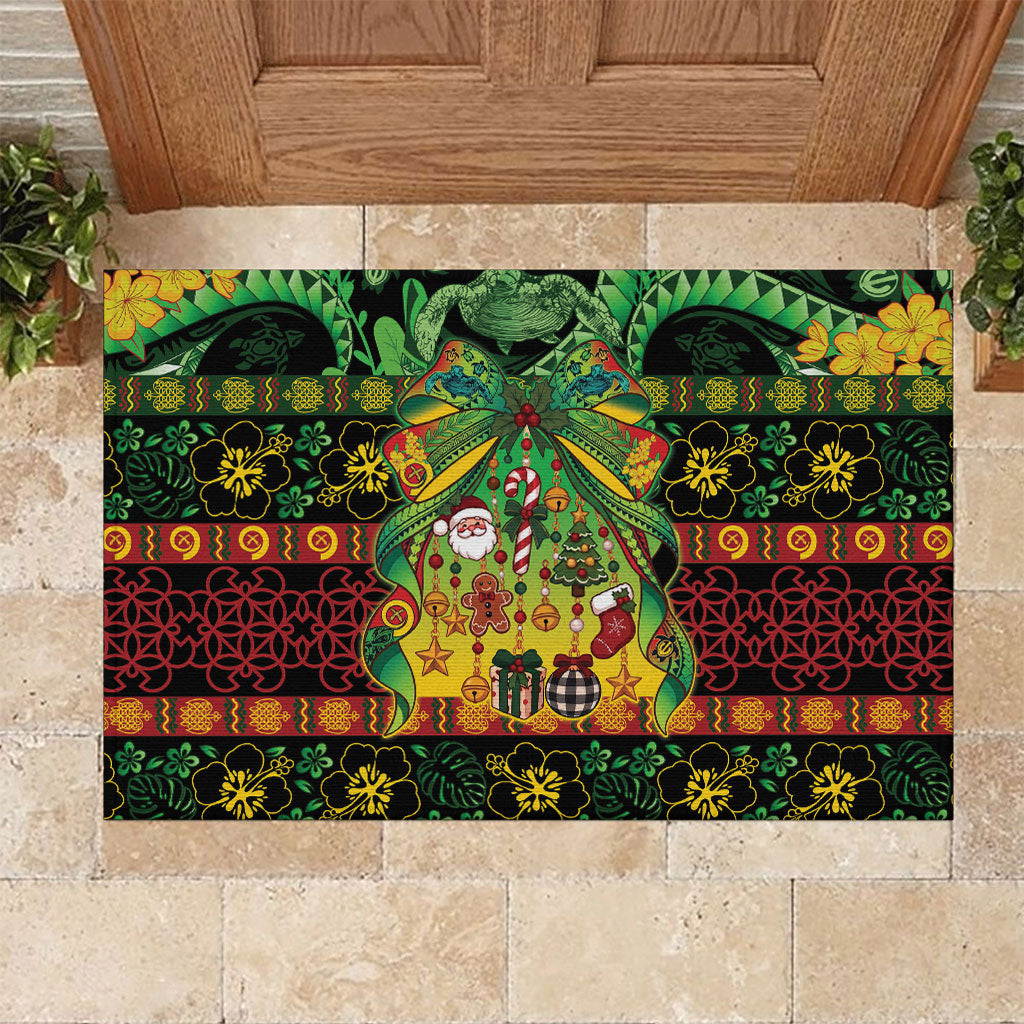 Vanuatu Turtle Floral Christmas Bow Rubber Doormat Meri Krismas LT9 Multicolor - Polynesian Pride