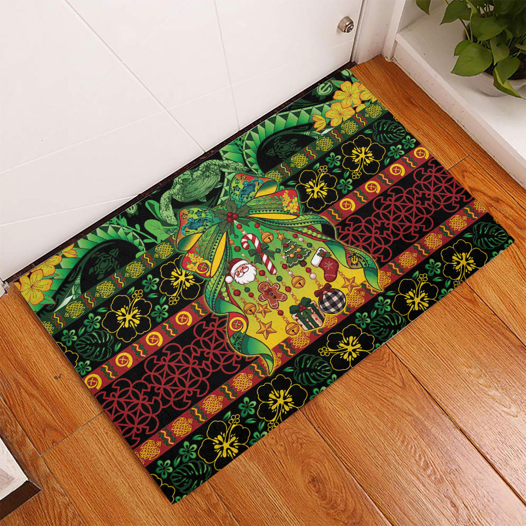 Vanuatu Turtle Floral Christmas Bow Rubber Doormat Meri Krismas LT9 - Polynesian Pride