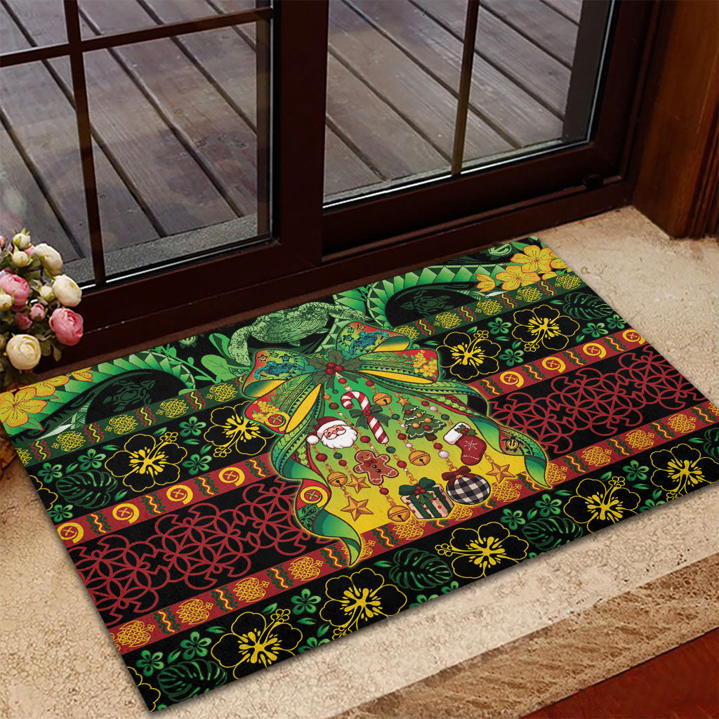 Vanuatu Turtle Floral Christmas Bow Rubber Doormat Meri Krismas LT9 - Polynesian Pride