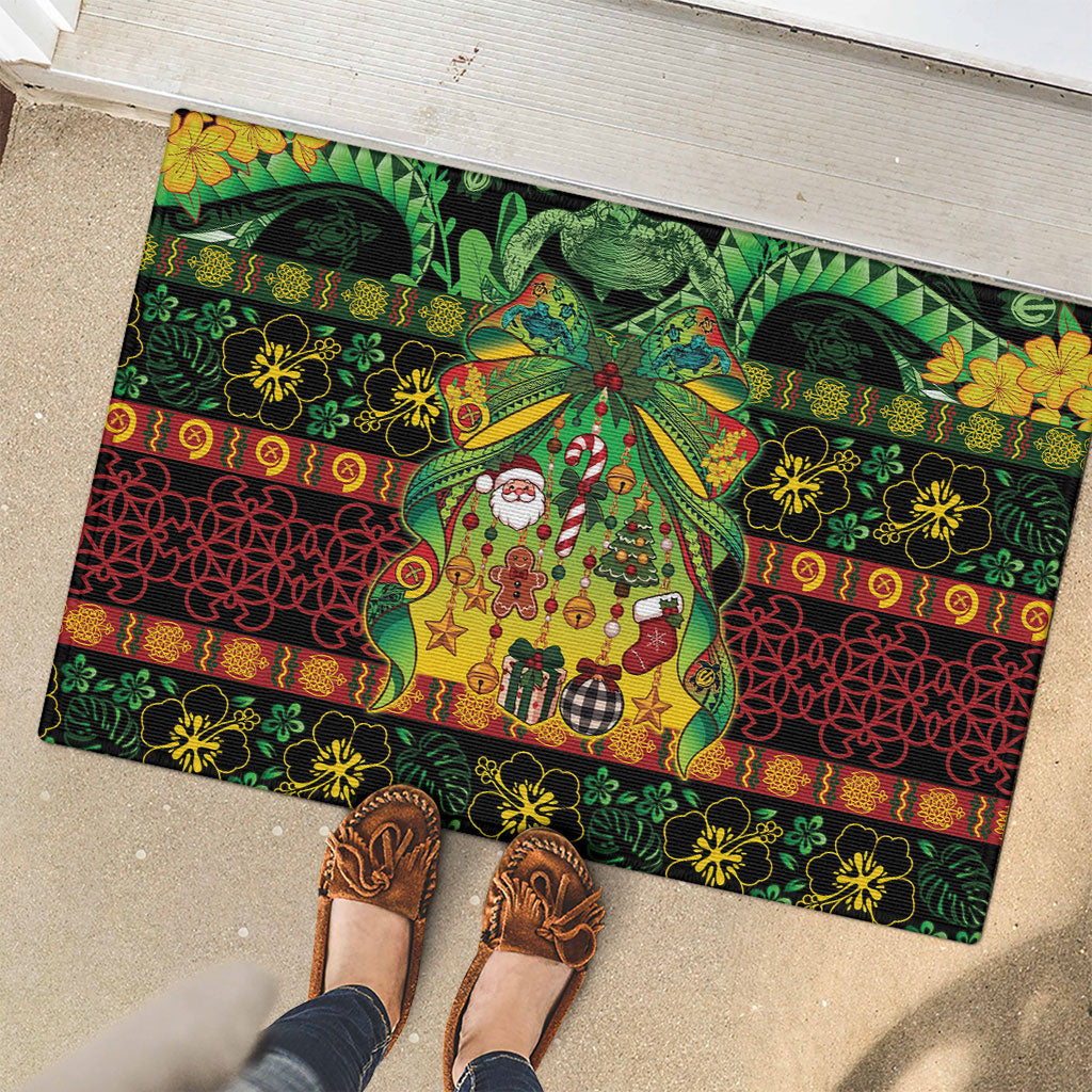 Vanuatu Turtle Floral Christmas Bow Rubber Doormat Meri Krismas LT9 - Polynesian Pride