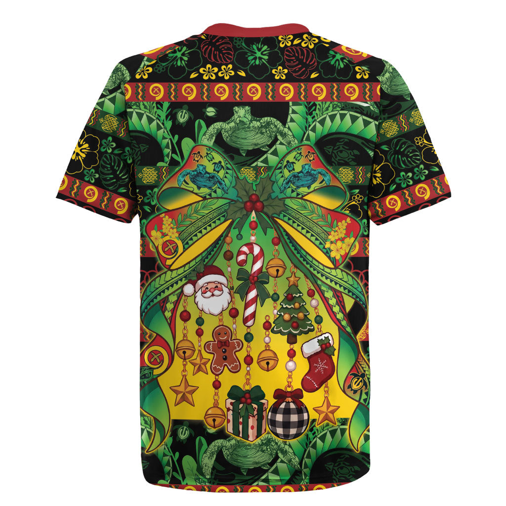 Vanuatu Turtle Floral Christmas Bow Rugby Jersey Meri Krismas