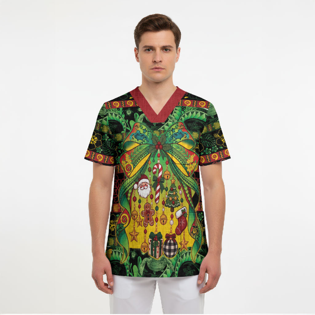 Vanuatu Turtle Floral Christmas Bow Scrub Top Meri Krismas LT9 - Polynesian Pride