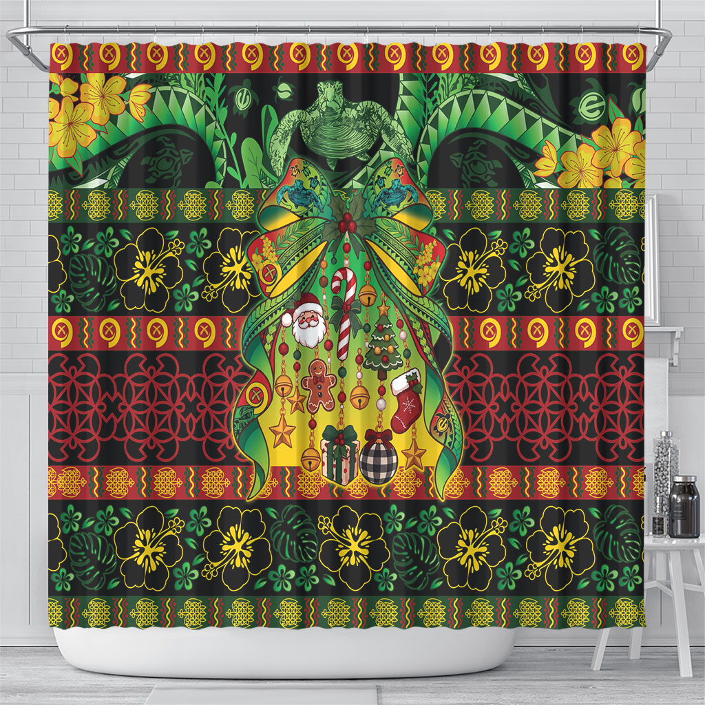 Vanuatu Turtle Floral Christmas Bow Shower Curtain Meri Krismas
