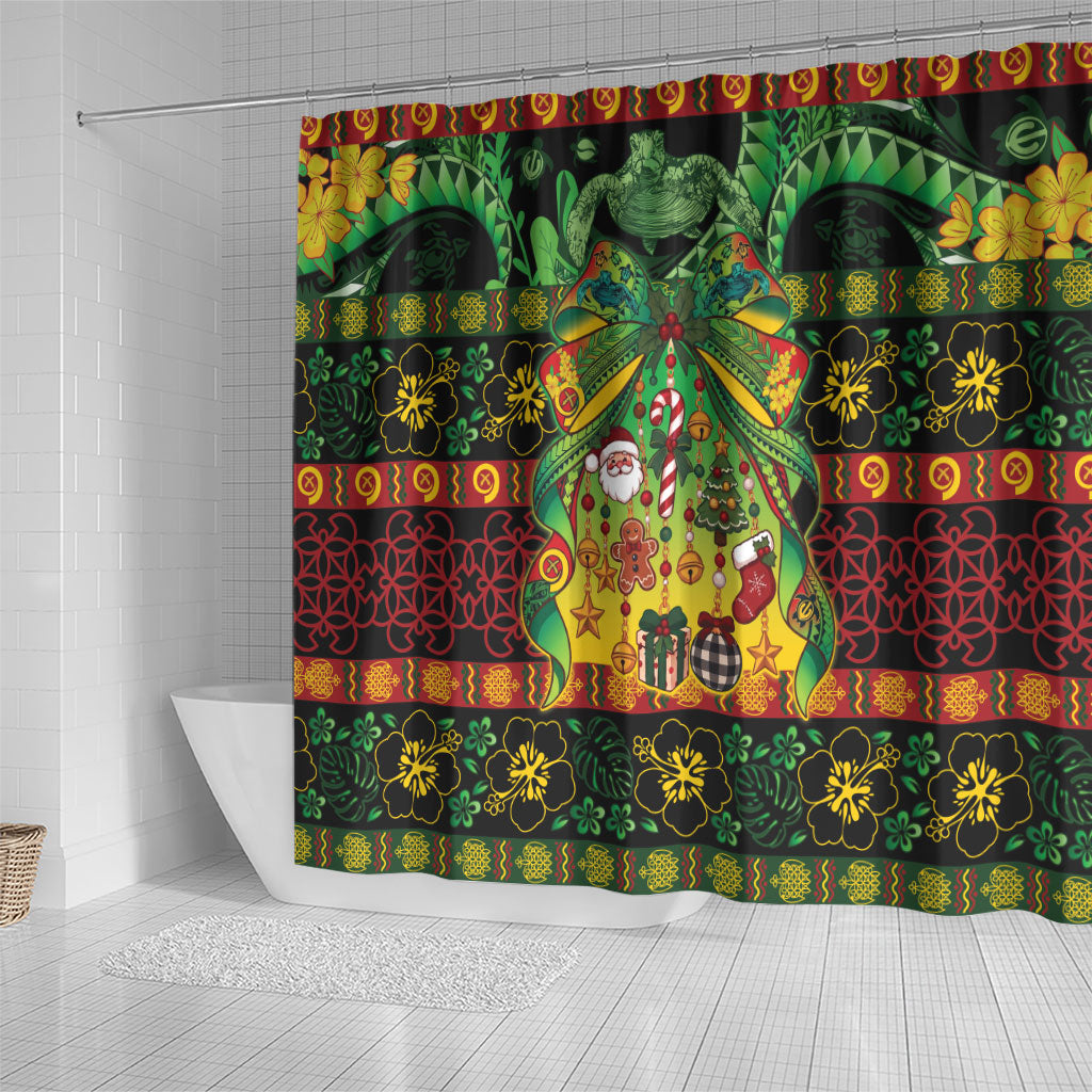 Vanuatu Turtle Floral Christmas Bow Shower Curtain Meri Krismas