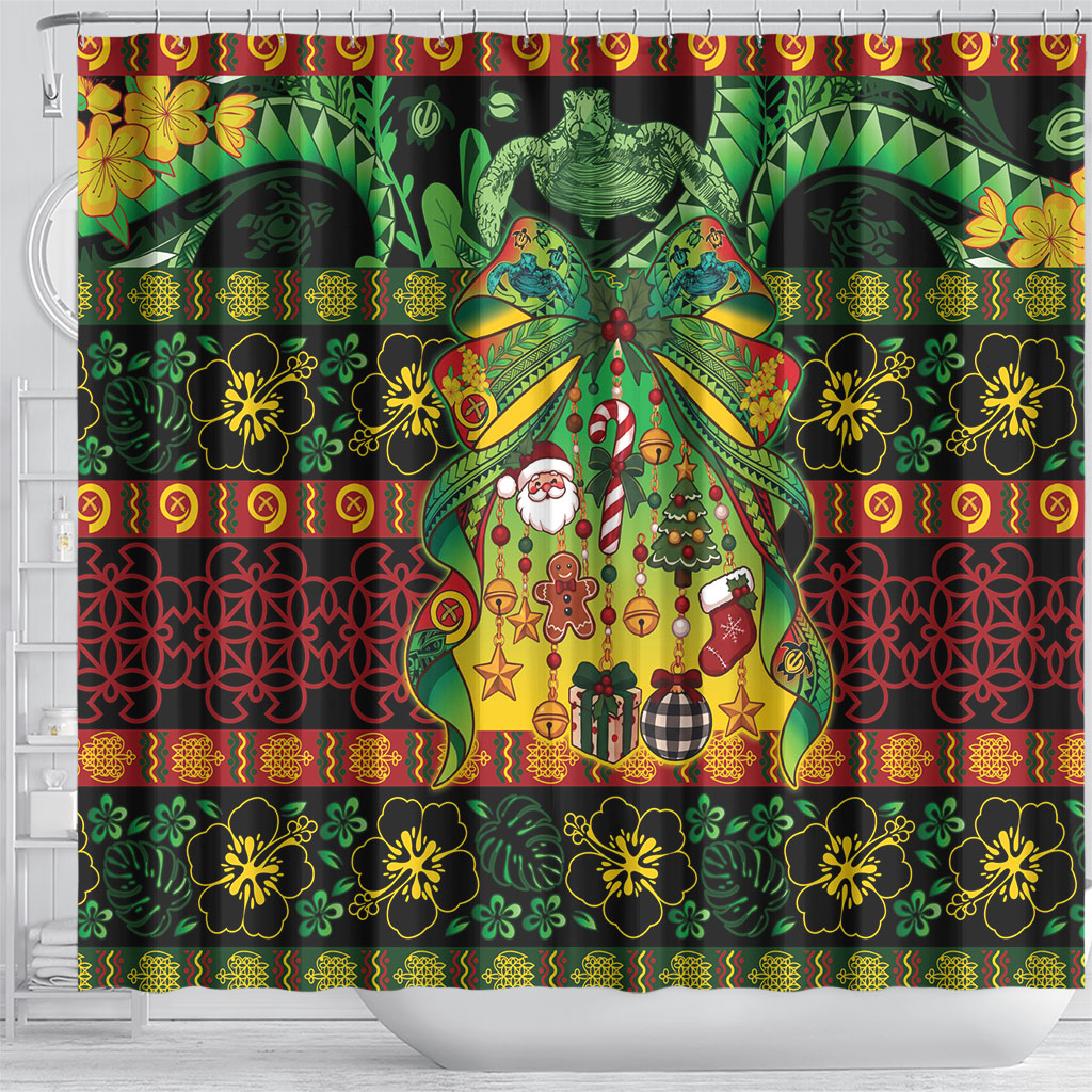 Vanuatu Turtle Floral Christmas Bow Shower Curtain Meri Krismas