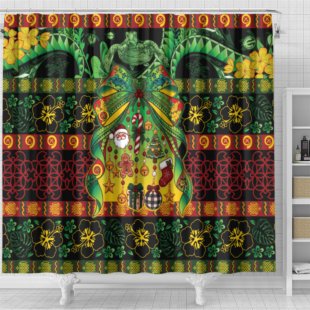 Vanuatu Turtle Floral Christmas Bow Shower Curtain Meri Krismas